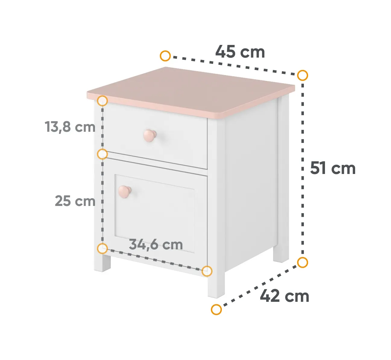 Szafka nocna LUNA LN-07 biało-różowa - LN7BR