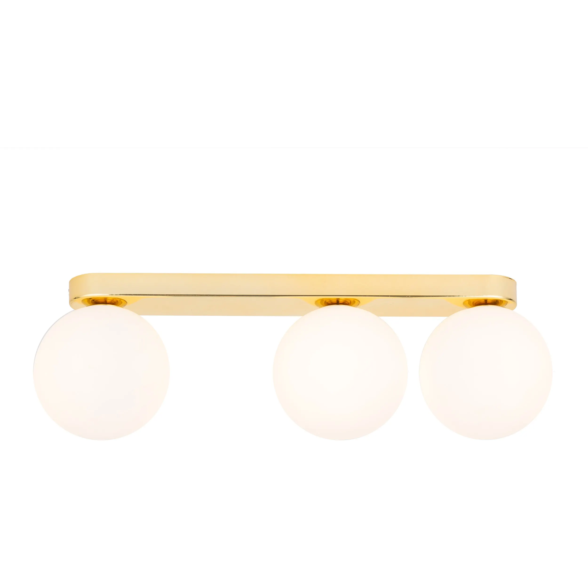 Lampa sufitowa BIANCA złota na listwie z białymi kloszami niesymetryczna potrójna 46x15x12cm - TK_4697