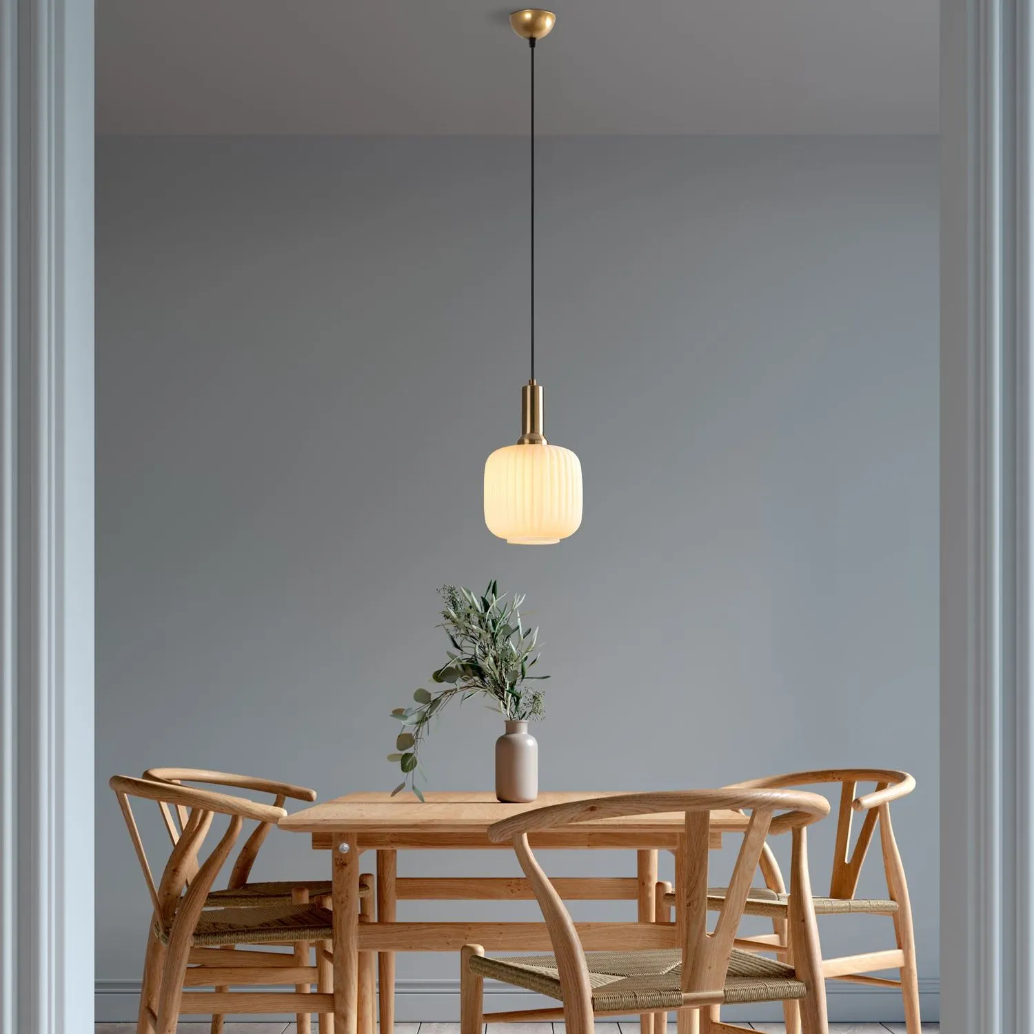 Żyrandol ASKER ryflowany klosz złoty biały - ASI_521SHN3584