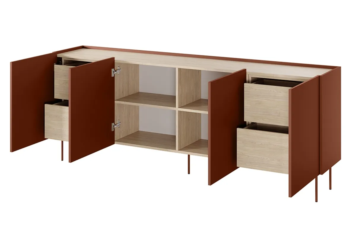 Komoda DESIN 220 z 4 szufladami - czerwona ceglana - dąb nagano - B_149001