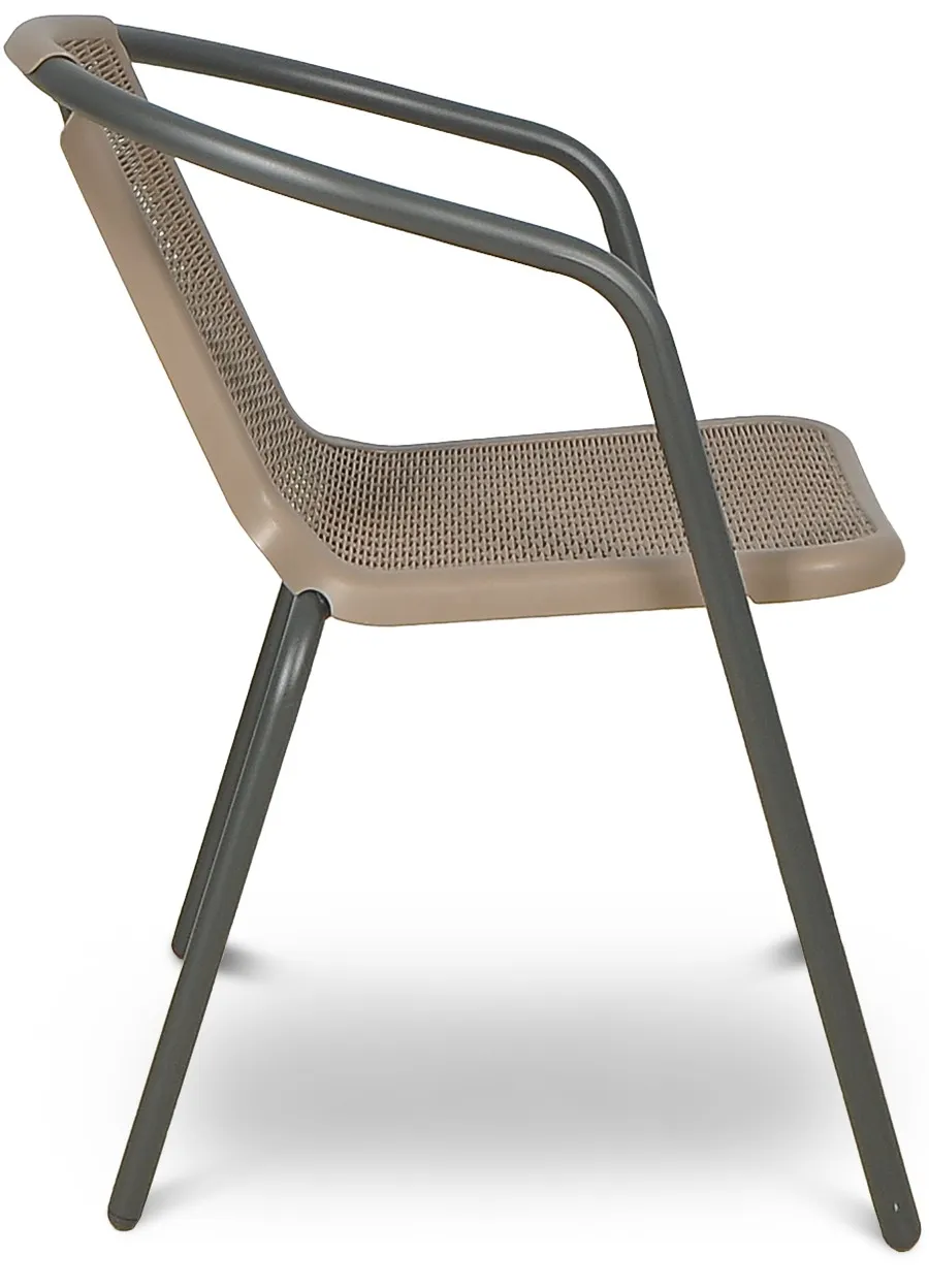 krzesło, metalowy stelaż, tworzywo sztuczne, plecionkowy splot, kolor beżowy