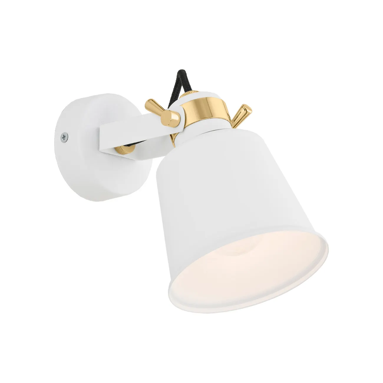 Kinkiet KONGO metalowy biały mosiądz czarny przewód regulowany