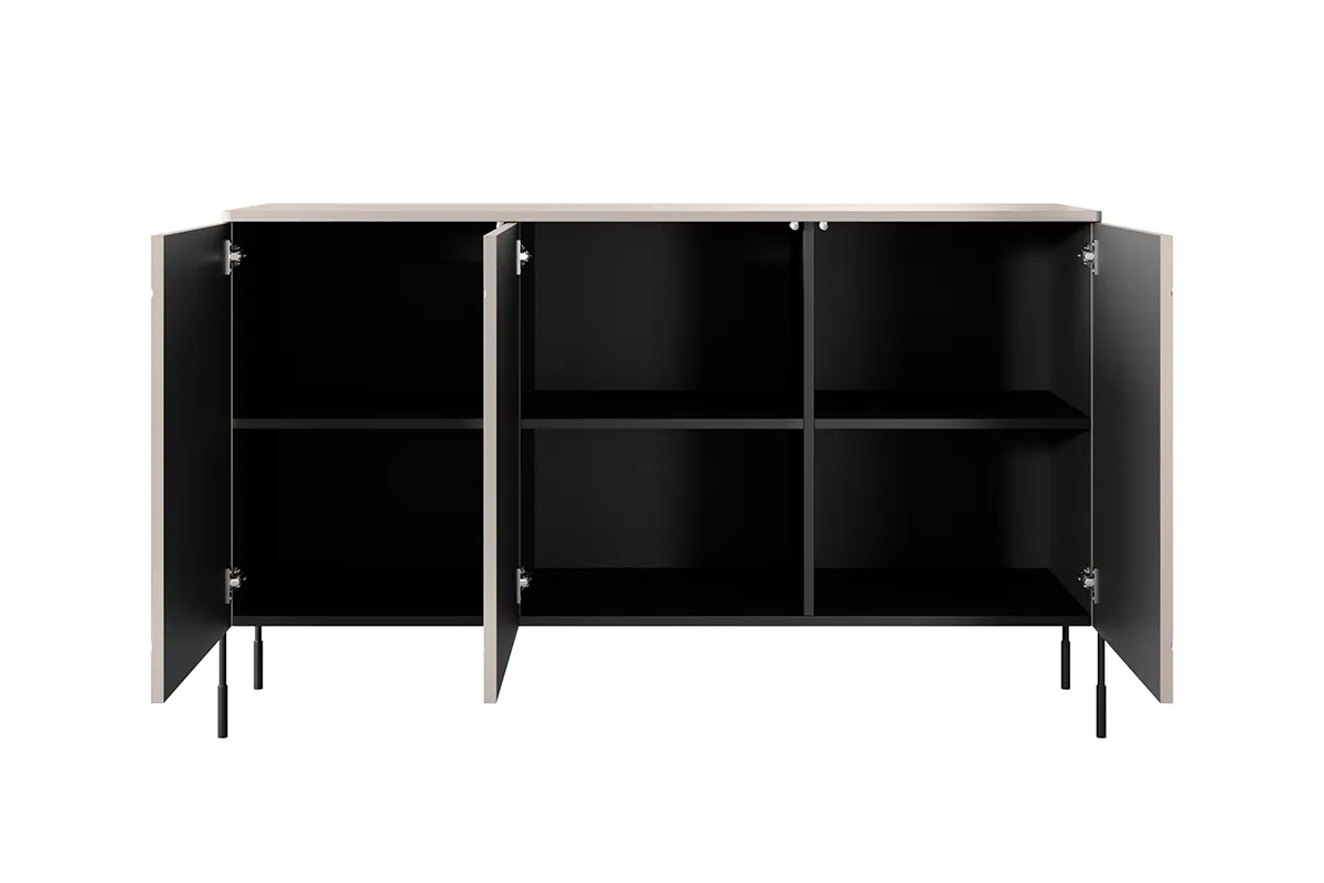 Komoda 3-drzwiowa SONATIA 150 - kremowa - czarne nogi - B_149012