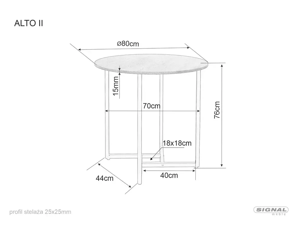 Stół okrągły ALTO II 80 cm brązowy/czarne metalowe nogi - ALTOIIBRRC80