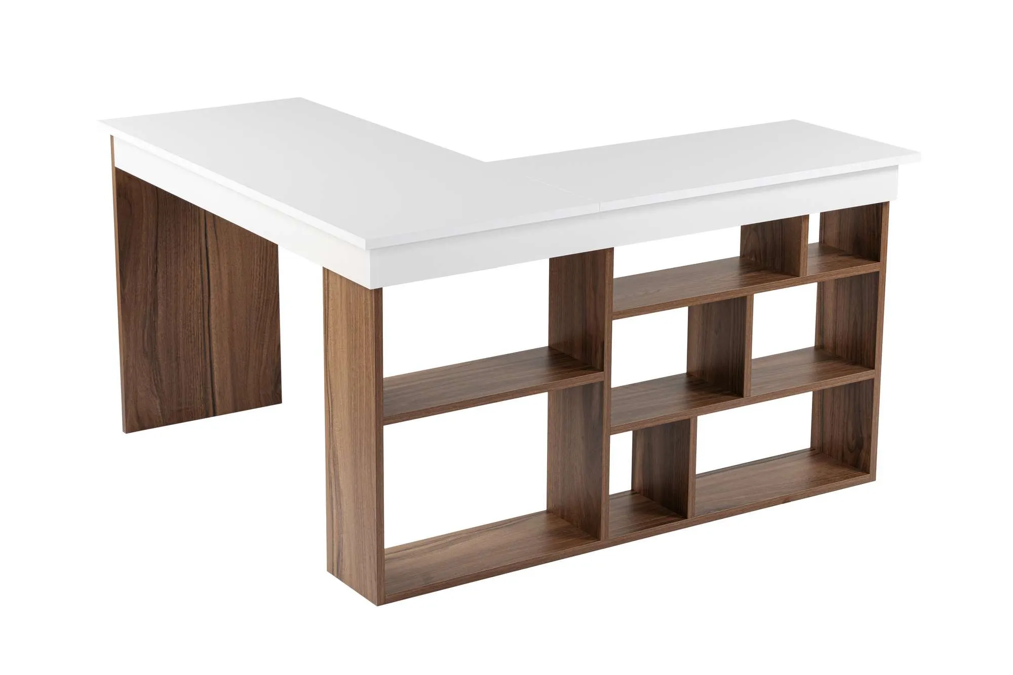 Biurko narożne z regałem VESPER 120x 130 cm biały orzech