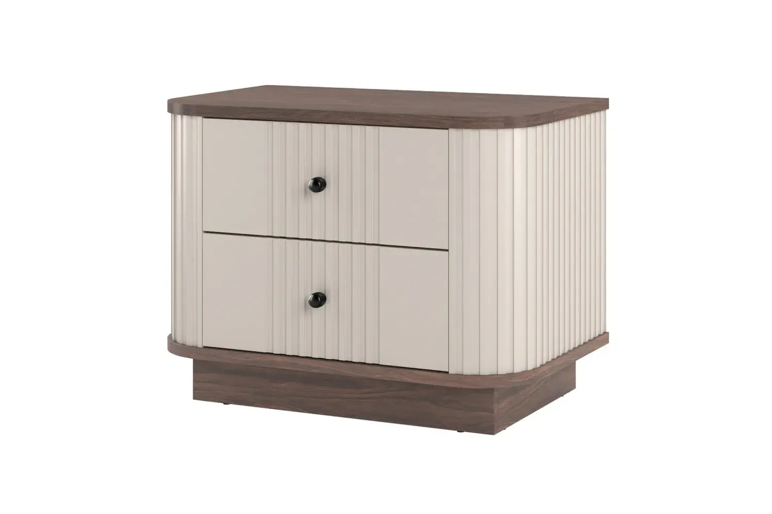 Zestaw szafka nocna z 2 szufladami VESPER 2-set ryflowany front - cashmere orzech czarne uchwyty cokół - B_169469