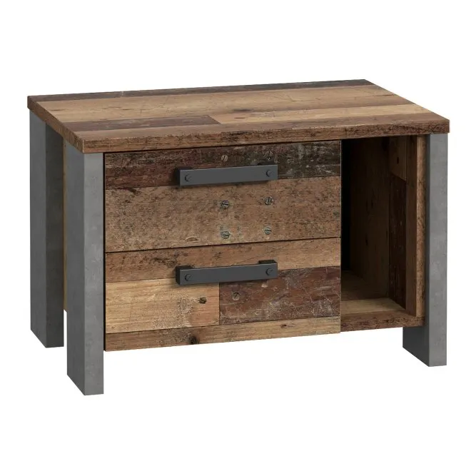 Szafka nocna CLIF z 2 szufladami i wnęką - old wood vintage, beton