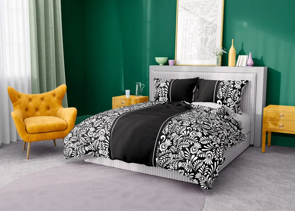 Pościel komplet GLAMOUR 019 bawełna 100% 160X200+2x70X80 biały czarny - FARO_26088