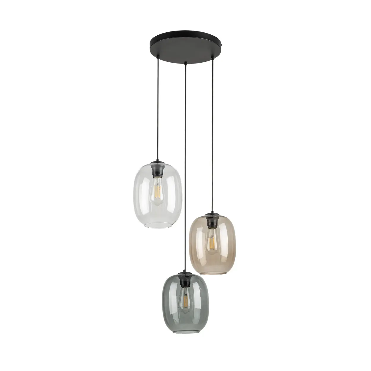 Lampa wisząca ELIO czarna z transparentnym przyciemnianym i brązowym szklanym kloszem 110x45cm - TK_5973