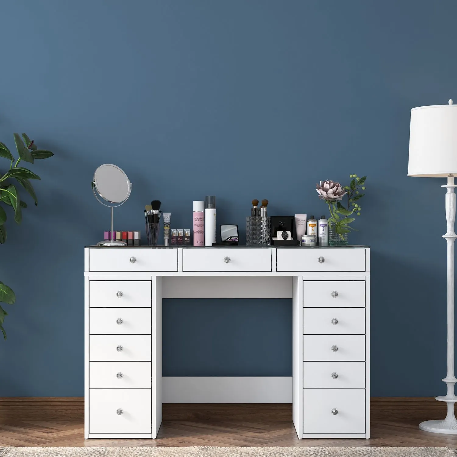 Toaletka z szufladami i szklanym blatem BJ 120 cm biała - ASI_893RAN5409