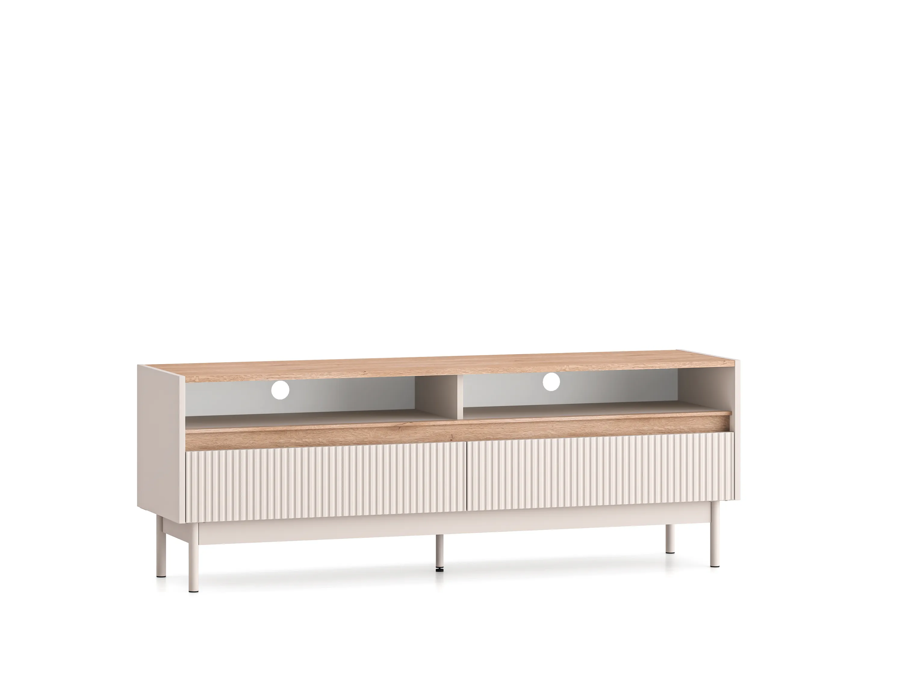 Szafka RTV z szufladami DUNEA 154x55 ryflowana kaszmir - dąb cremona Meble, kredens, Szafka