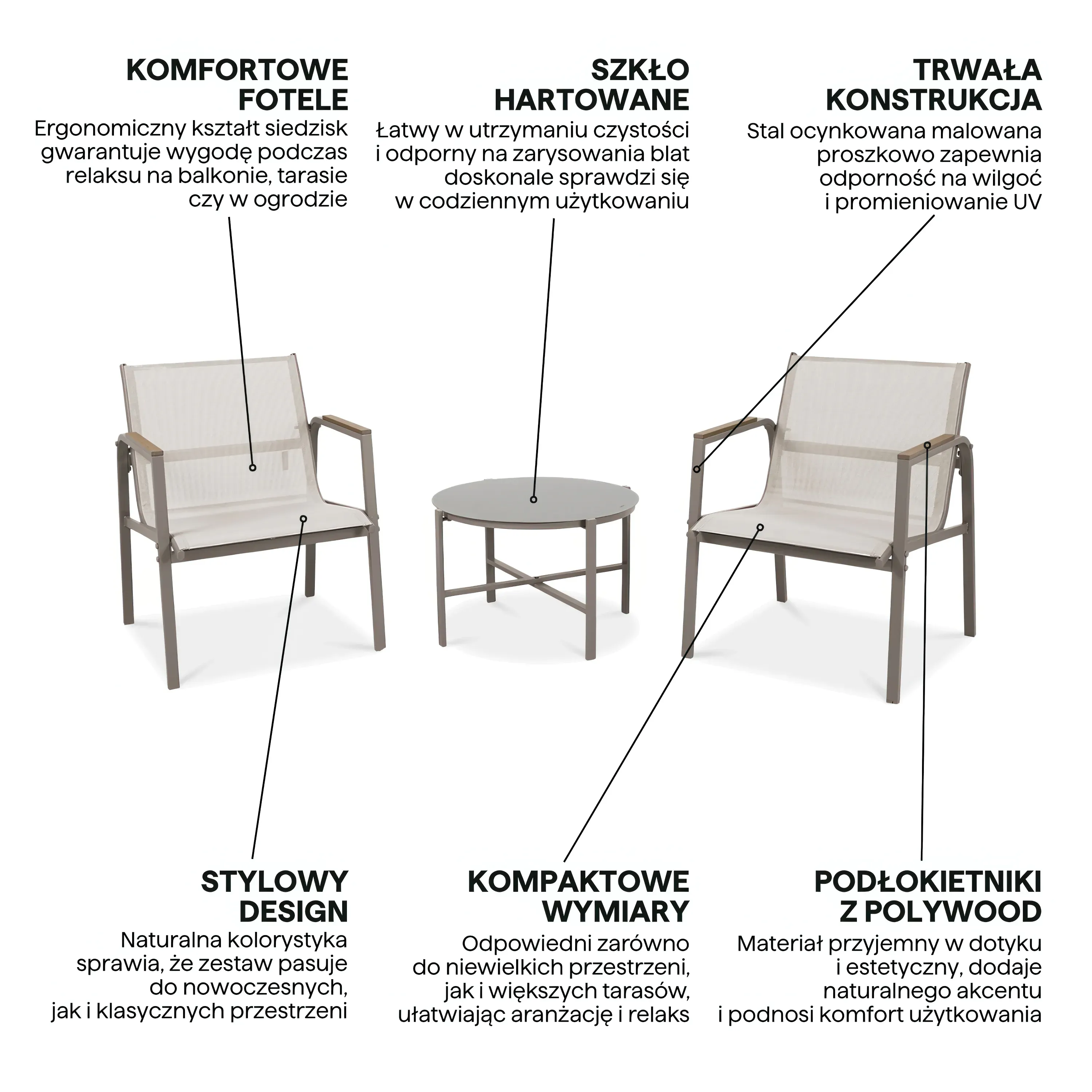 Zestaw ogrodowy MANGO BALCONY 2 fotele + stolik kawowy - naturalny - FG007086