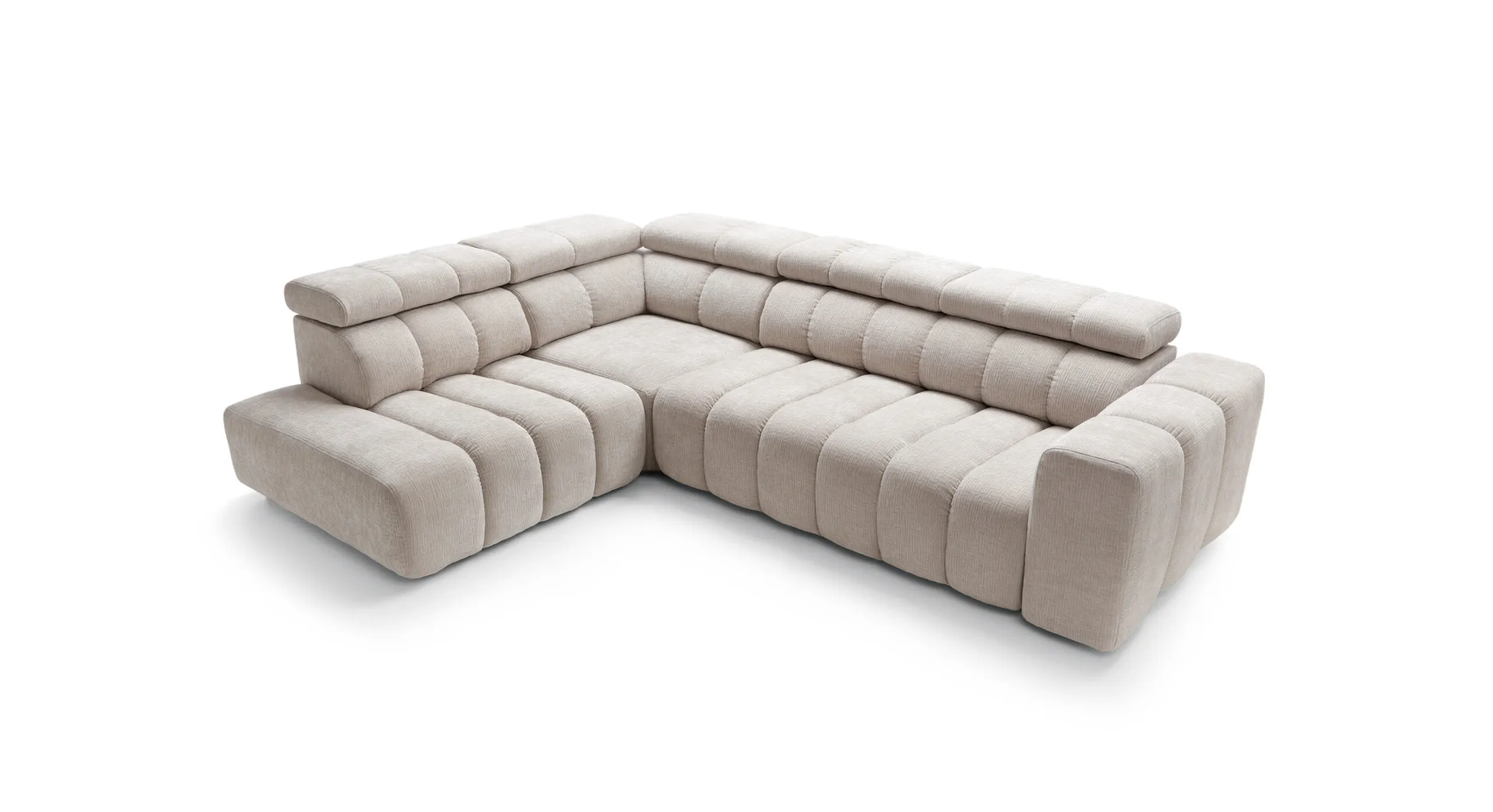 Narożnik modułowy ZURICH A2E-C-OTTR lewostronny, regulowane zagłówki - Tkanina Over The Horizon 08 beżowy - ZURICH_NAR_OTH08_L