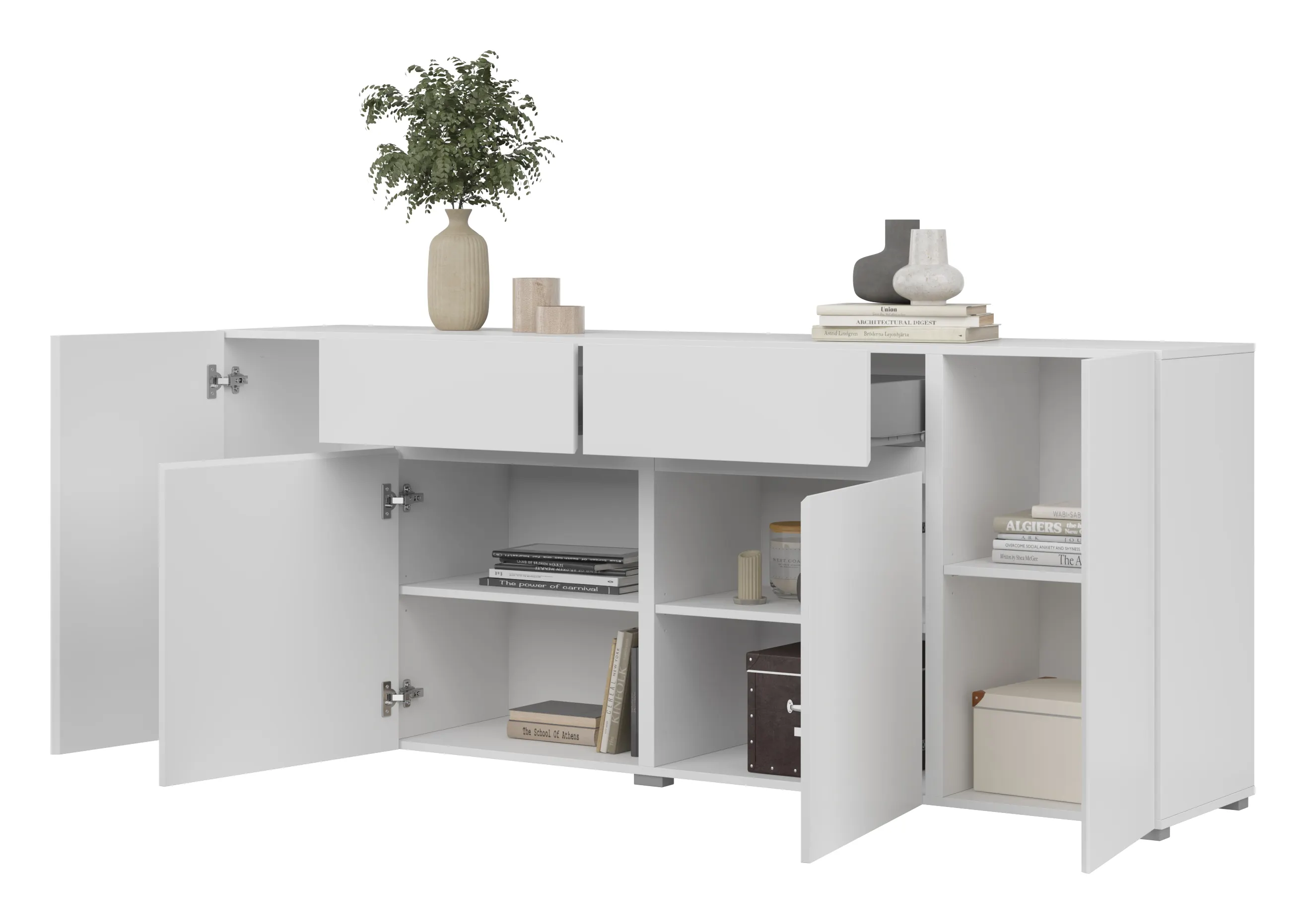 Komoda 4-drzwiowa z 2 szufladami ASYMETRIC 47 biała - 2497OA47