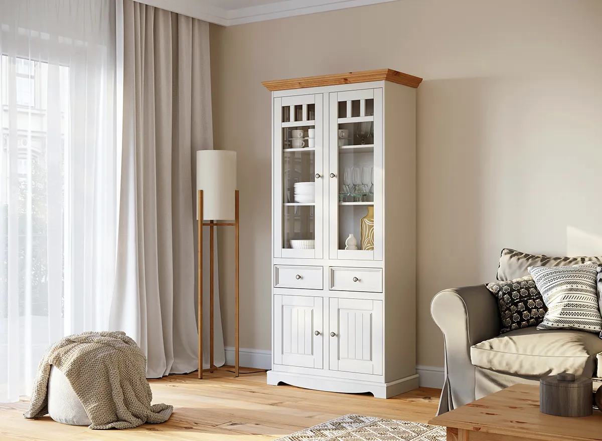 Witryna BELLUNO ELEGANTE 2-drzwiowa - biały, miodowy - PL015B/P