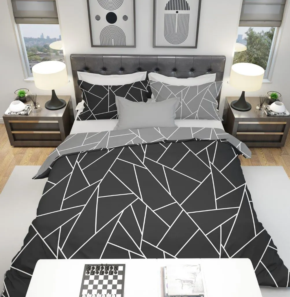 Pościel komplet MILAGRO VERDE 007 satyna bawełniana 160X200+2x70X80 czarna szara - FARO_29959