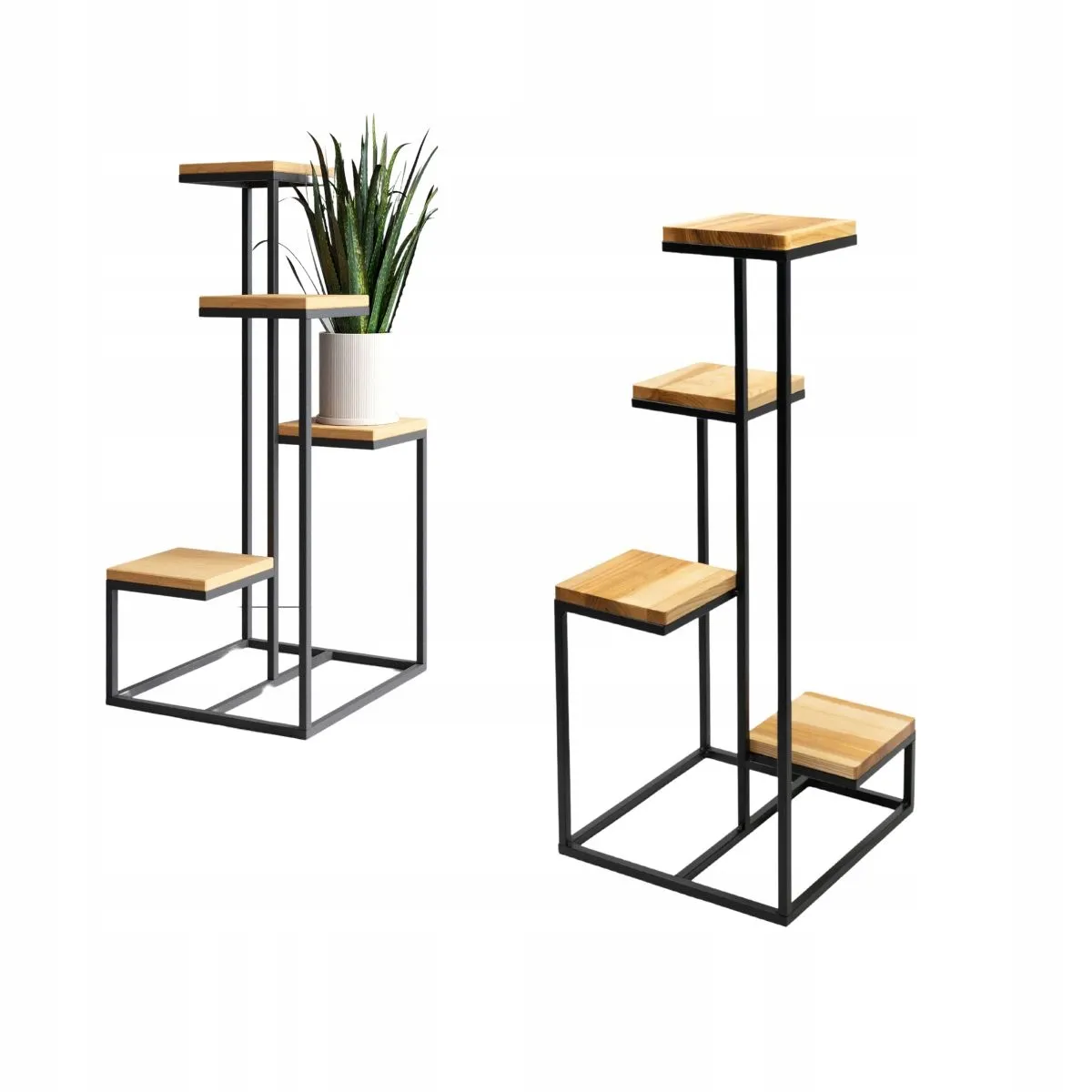 Kwietnik stojący 4-poziomowy LE MANS M metal drewno czarny naturalny Meble, Roślina, Półka