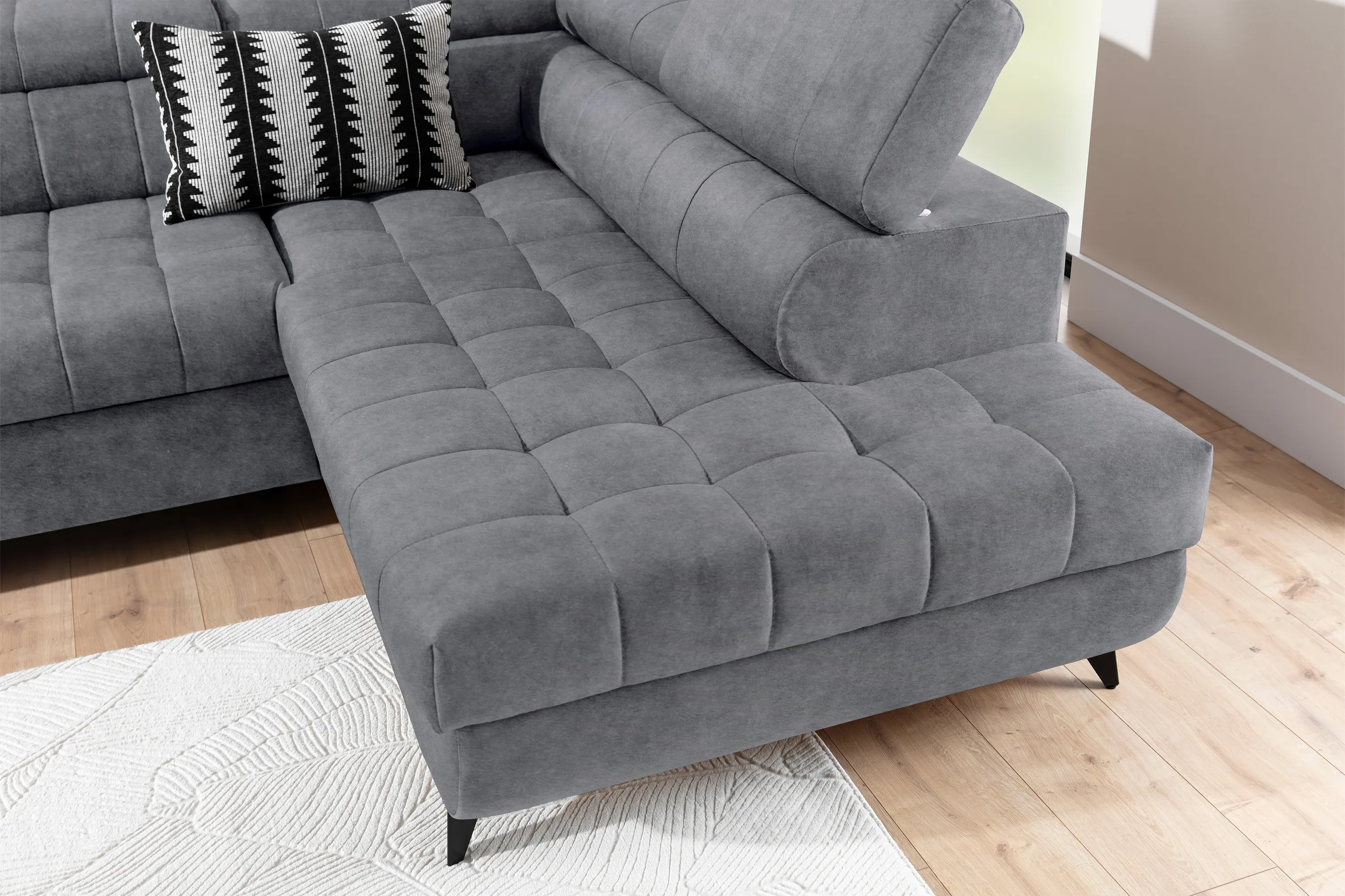 Narożnik lewostronny VALORIS L regulowane zagłówki i podłokietniki tkanina Cloud 82 szary - B_162909