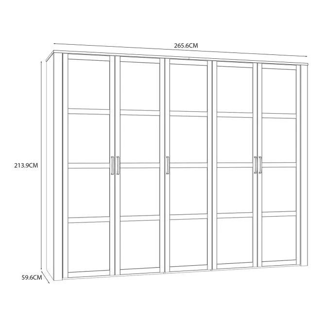 Szafa 5-drzwiowa z półkami i 2 drążkami CHISBURY - dąb riviera, modrzew jasny sibu - BHLS951-M482