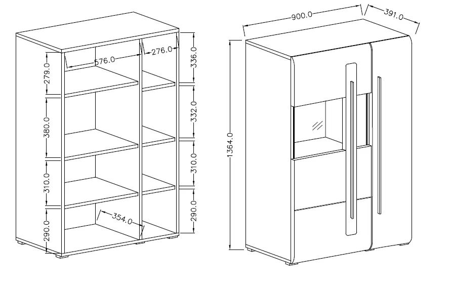 Komoda wysoka z witryną TULSA 42 dąb grandson 136x90x39cm - WYP24KZFJ42