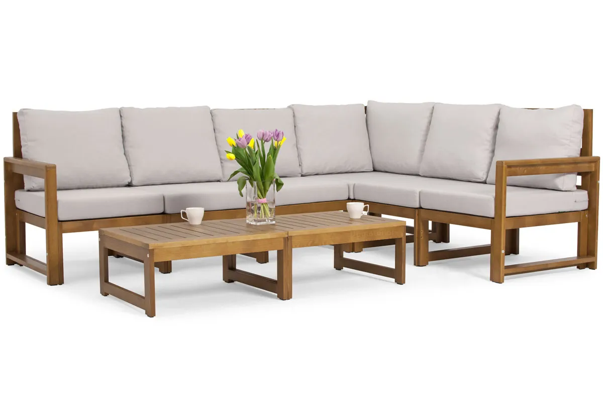 Narożnik ogrodowy XXL MALTA 6-osobowy+2 stoliki -jasny brąz, szary - FE5906948116948