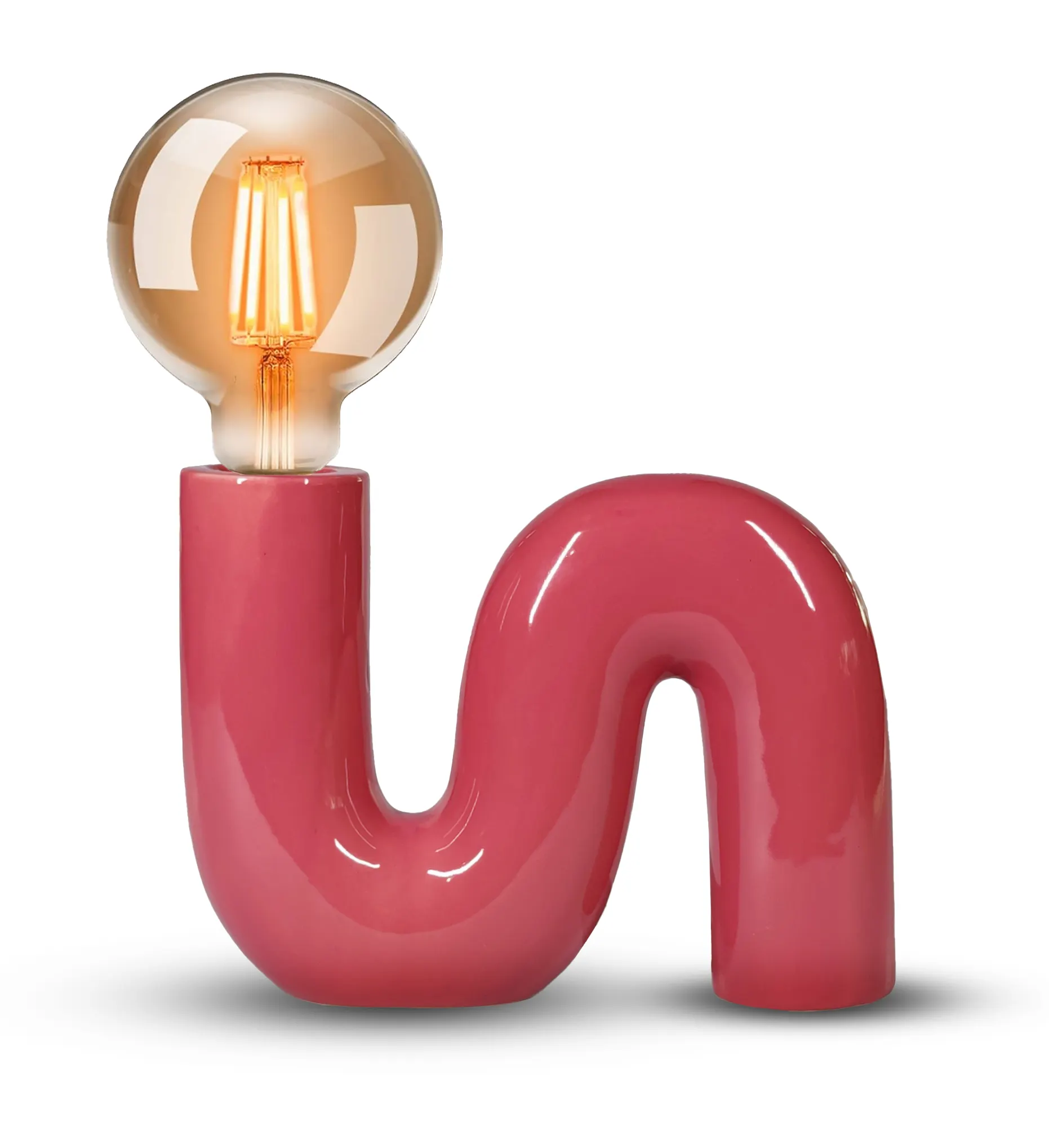 Lampa stołowa ceramiczna POP SERPENT z włącznikiem czerwona Światło, Rura dymna, Lampa