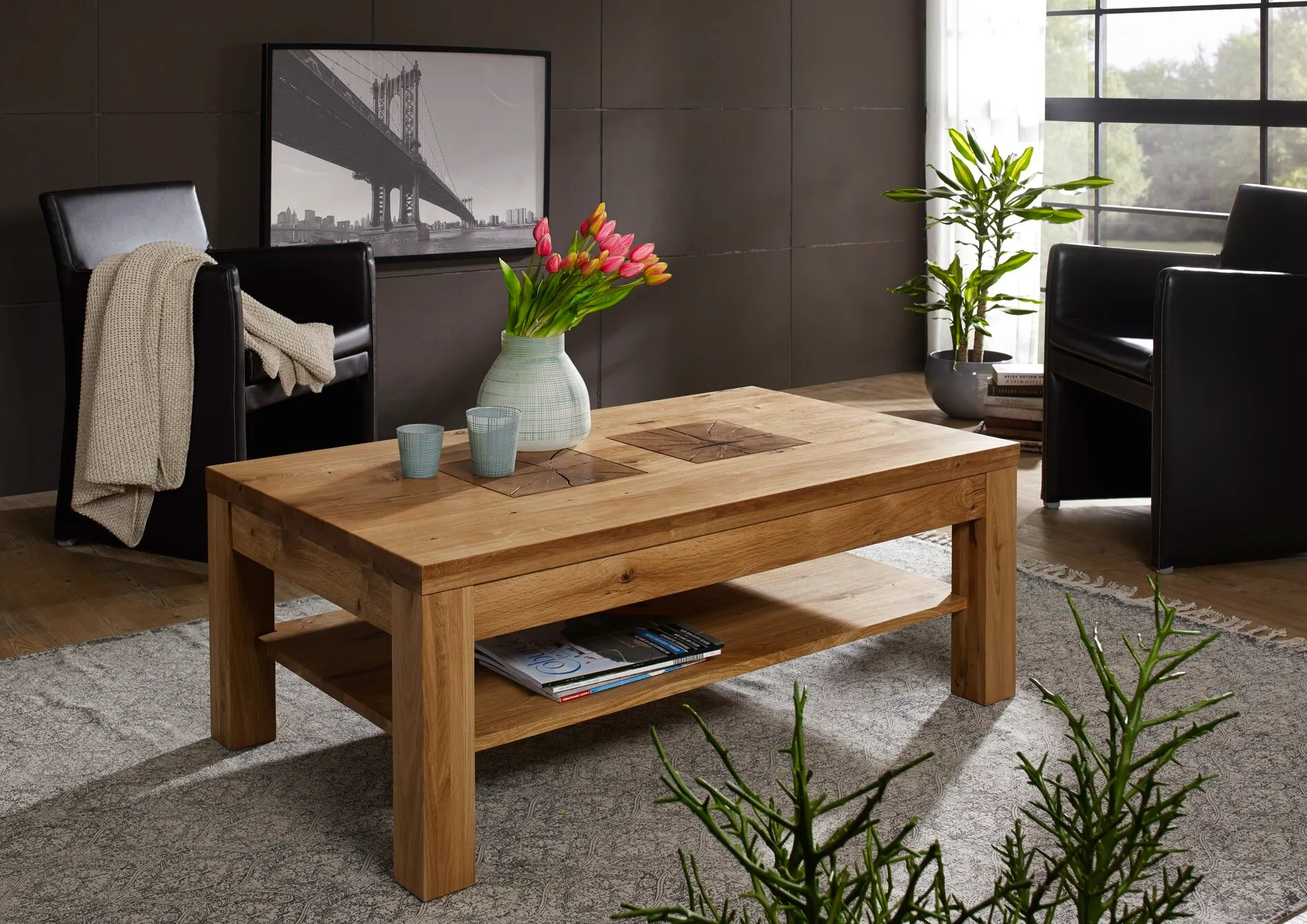 Stolik kawowy I Cornflower dębowy z półką 118x70x45 - GK_1033151511