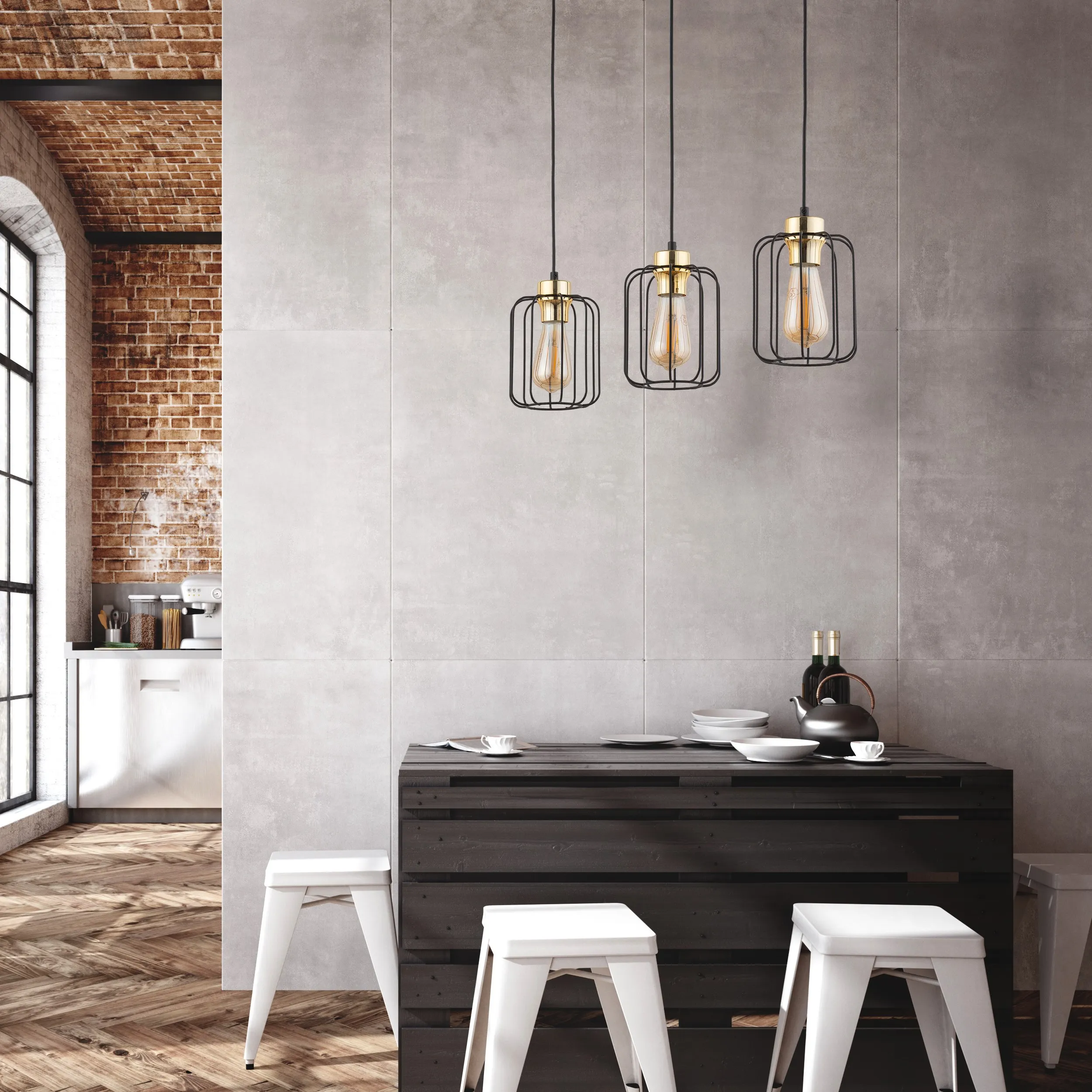 Lampa wisząca GALAXY czarna ze złotymi elementami na listwie metalowej 120x74x15cm - TK_4716