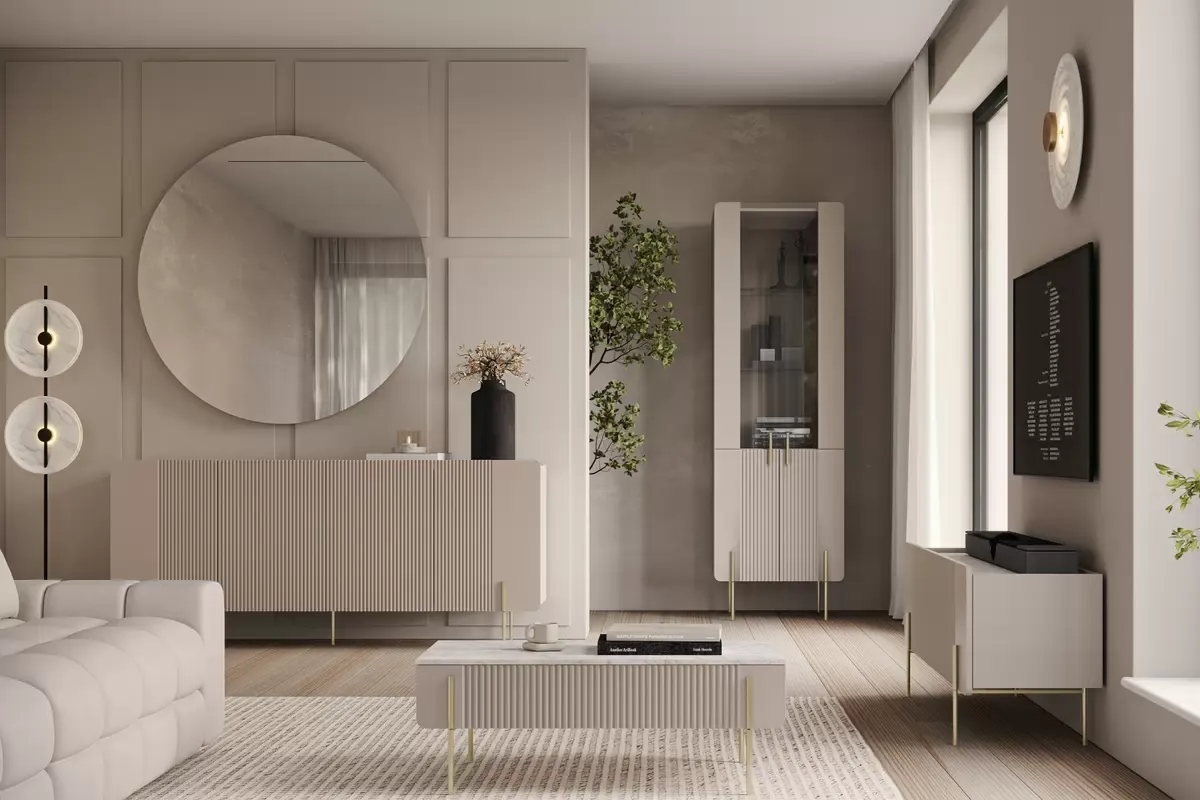 Witryna 4-drzwiowa MALMI 60cm - kaszmirowa - złote nogi - B_162308