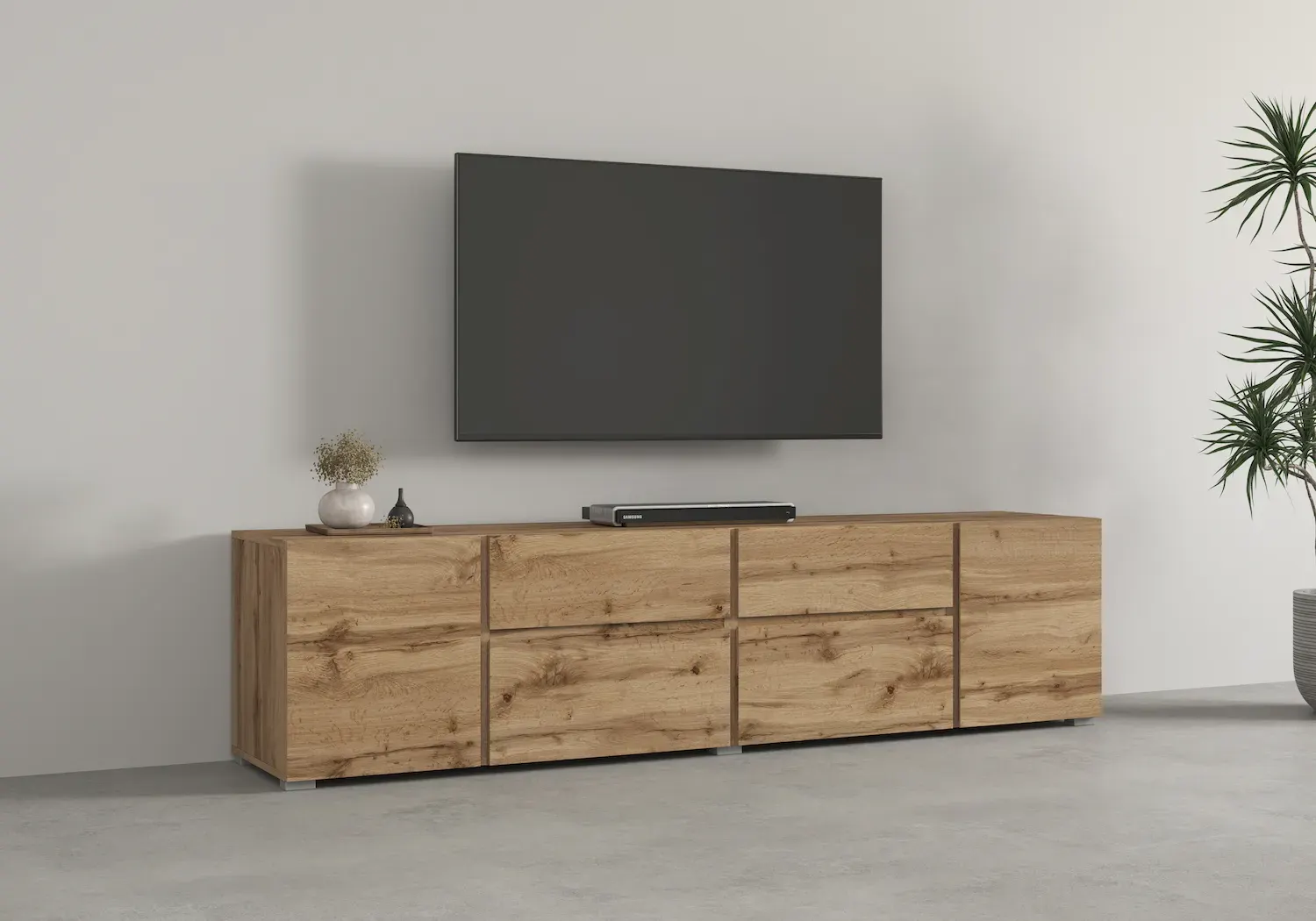 Szafka RTV 2-drzwiowa z 2 szufladami i 2 klapami ASYMETRIC 39 dąb wotan - 24N0OA39