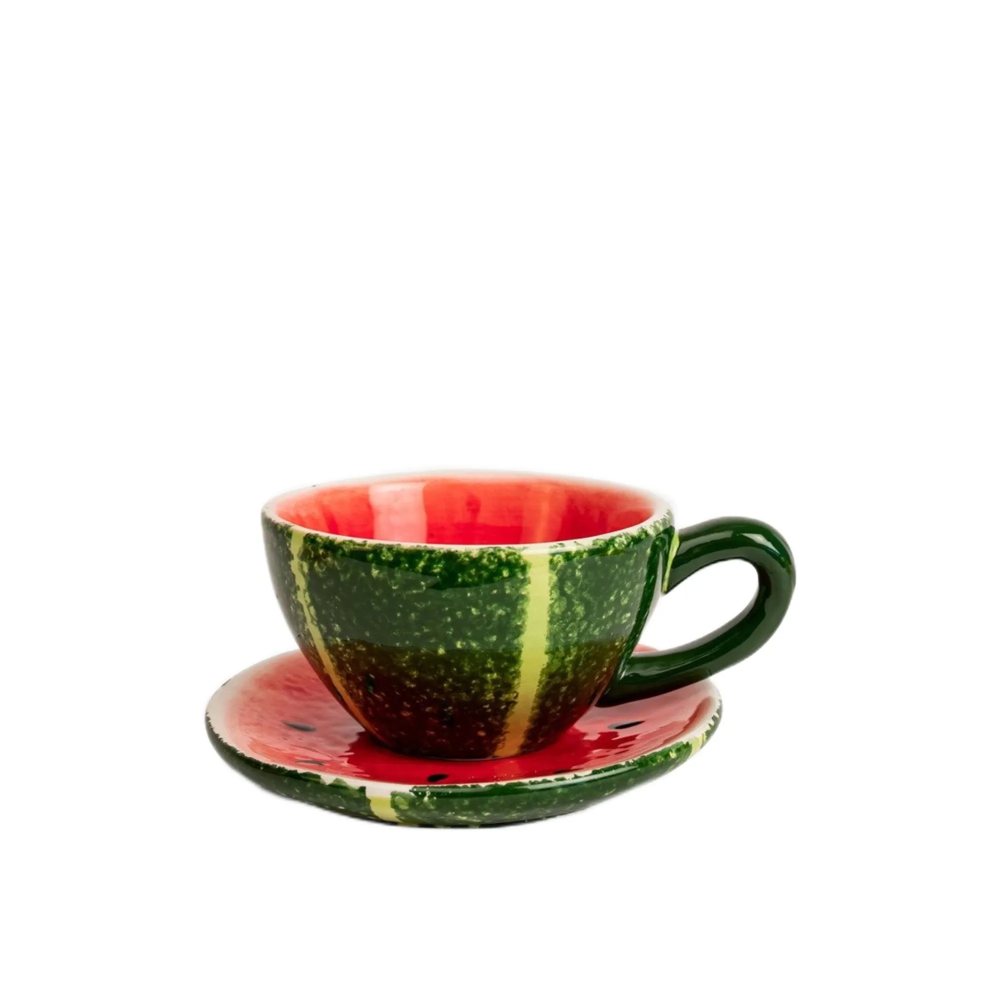 Filiżanka ze spodkiem WATERMELON 250 ml zielony czerwony kielich, filiżanka, ceramika, melona, czerwona wnętrze