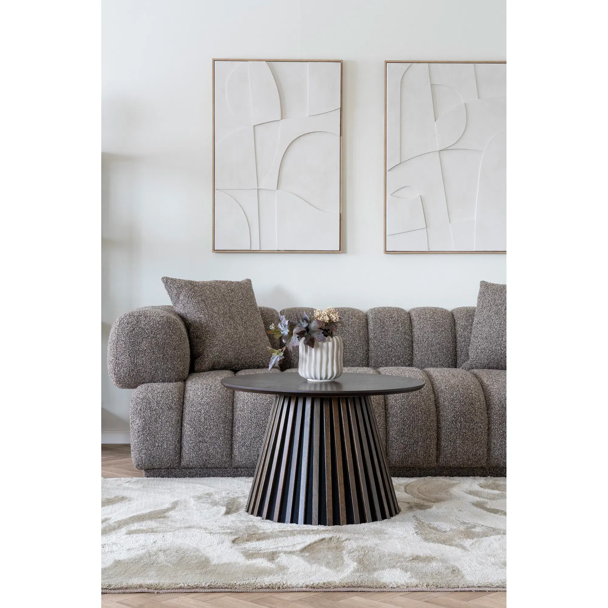 Stolik kawowy okrągły na szerokiej podstawie OSAKA FI70 W45 dąb wędzony - 2102081