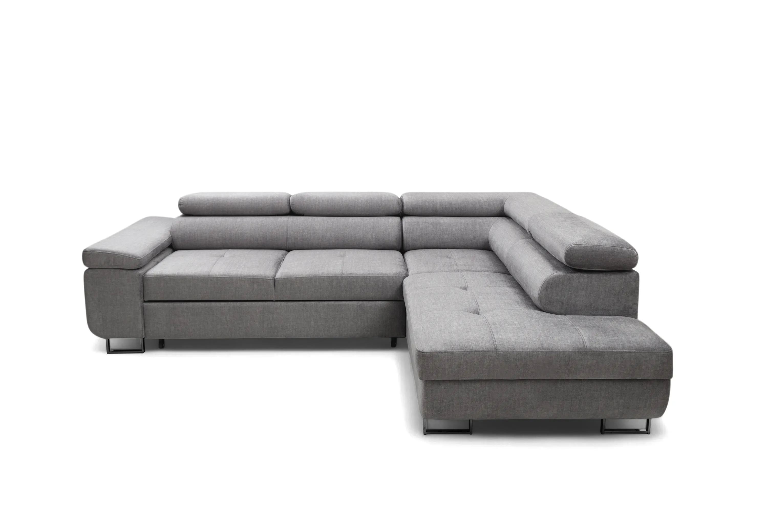 Narożnik prawostronny ANNABELLE L regulowane zagłówki nogi czarne tkanina Vogue 14 szary - B_165780