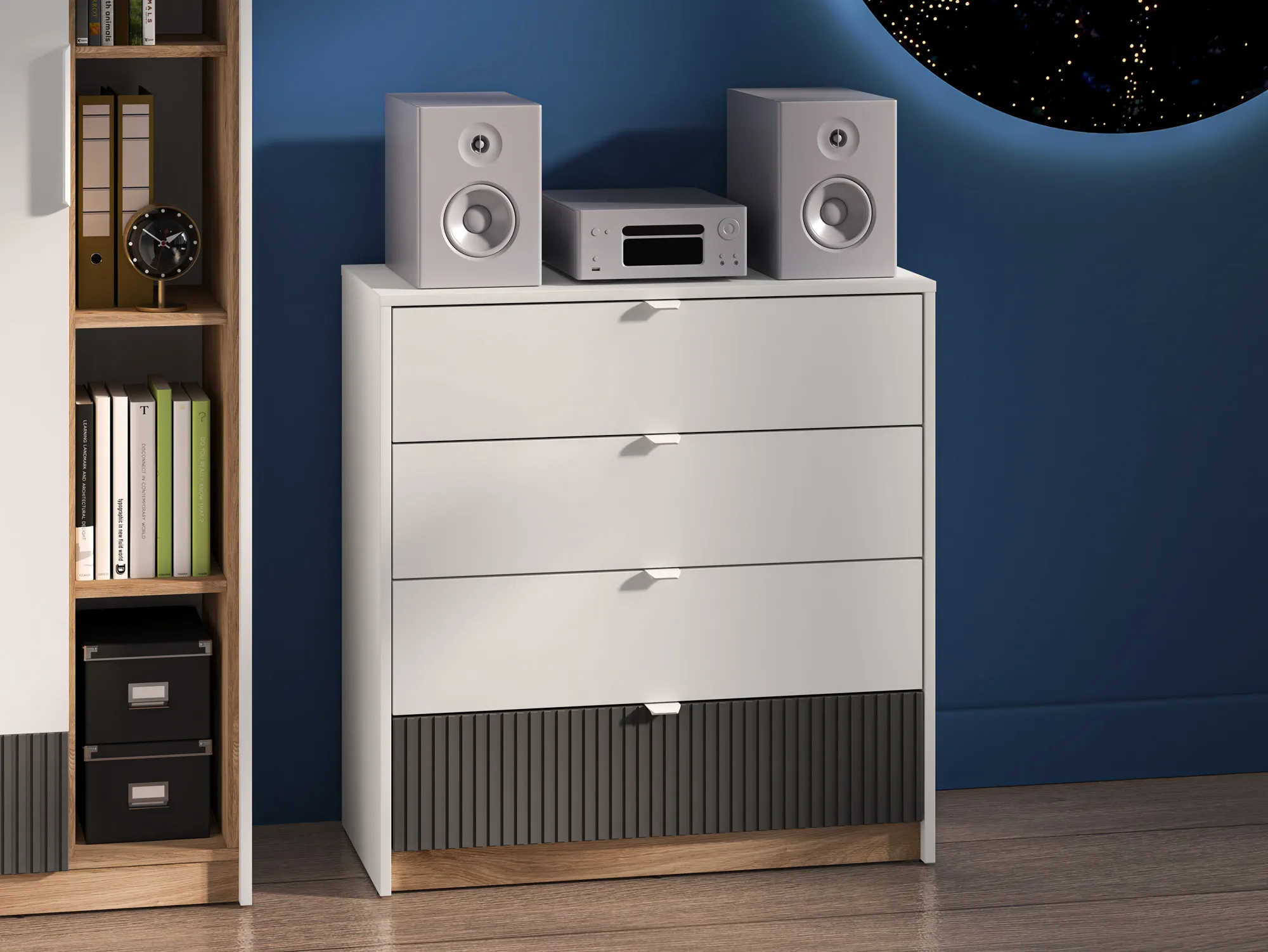 Komoda z 4 szufladami TORINO 07 Biały, Castello, Grafit - 1TORI07-001