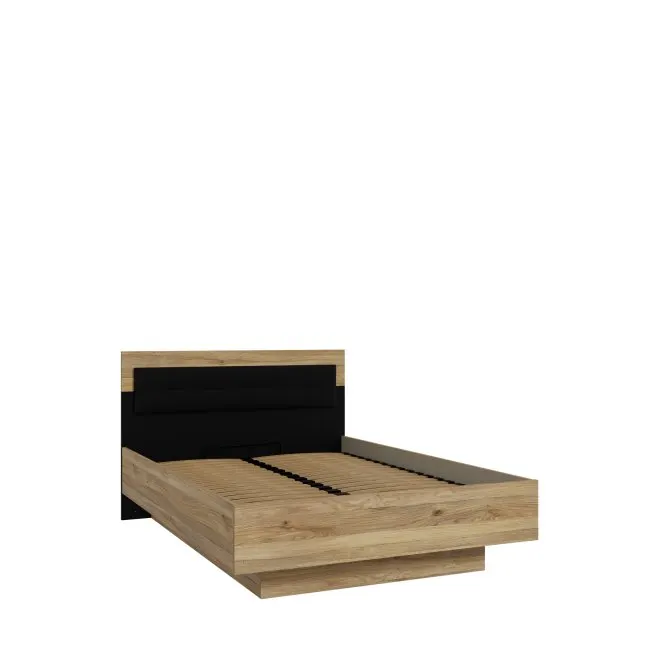 Łóżko ze stelażem BADERNA 140X200 - dąb mauvella, czarny
