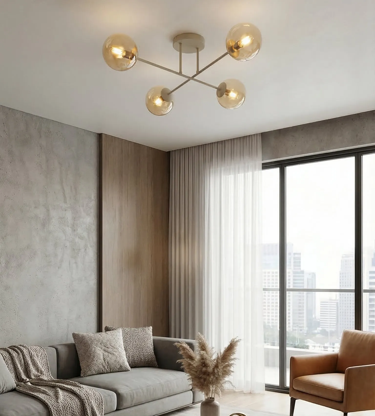 image lampa sufitowa, kula szklana, nowoczesny żyrandol, salon, oświetlenie LED