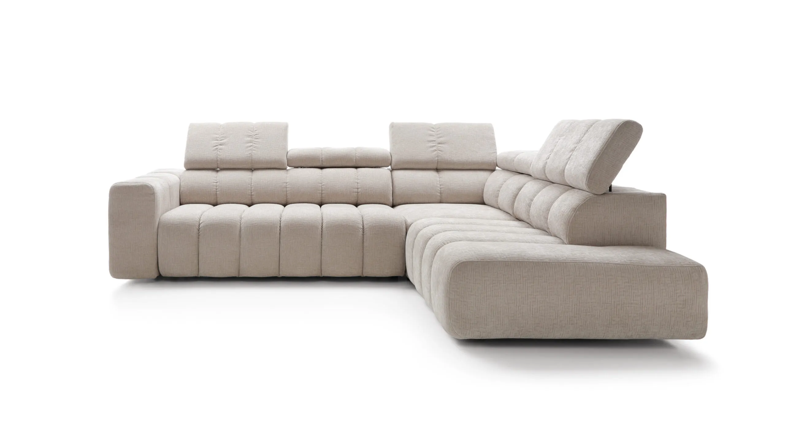 Narożnik modułowy ZURICH A2E-C-OTTR prawostronny, regulowane zagłówki - Tkanina Over The Horizon 08 beżowy - ZURICH_NAR_OTH08_P