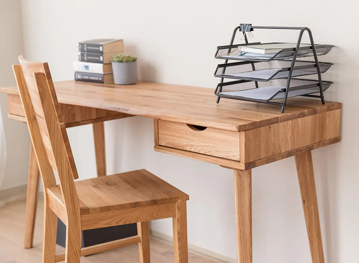 Biurko z 2 szufladami dębowe olejowane 138x55x75 cm Simona II - KULSIM2