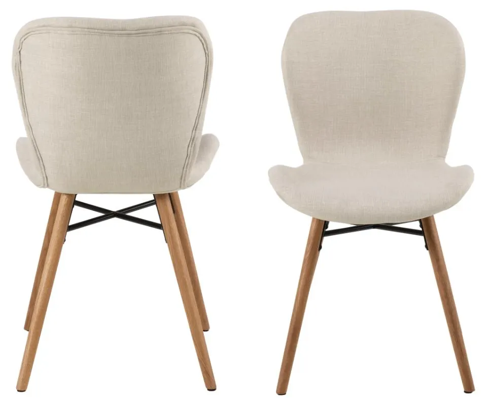 Krzesło tapicerowane DOREN Beżowy, Dąb olejowany ( zestaw 2 sztuk ) - H000018249