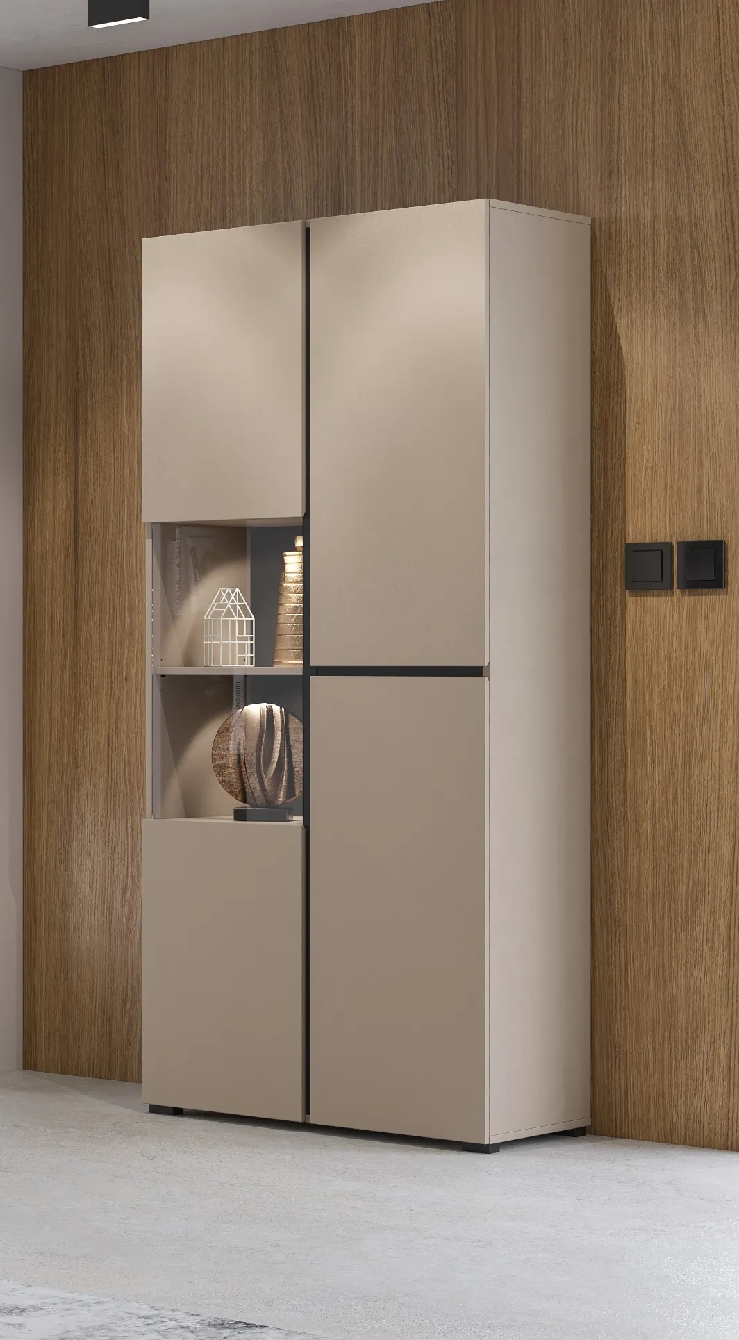 Witryna 3-drzwiowa szklana CROSS 80x183 congo beżowo-szara - 24CWMY12