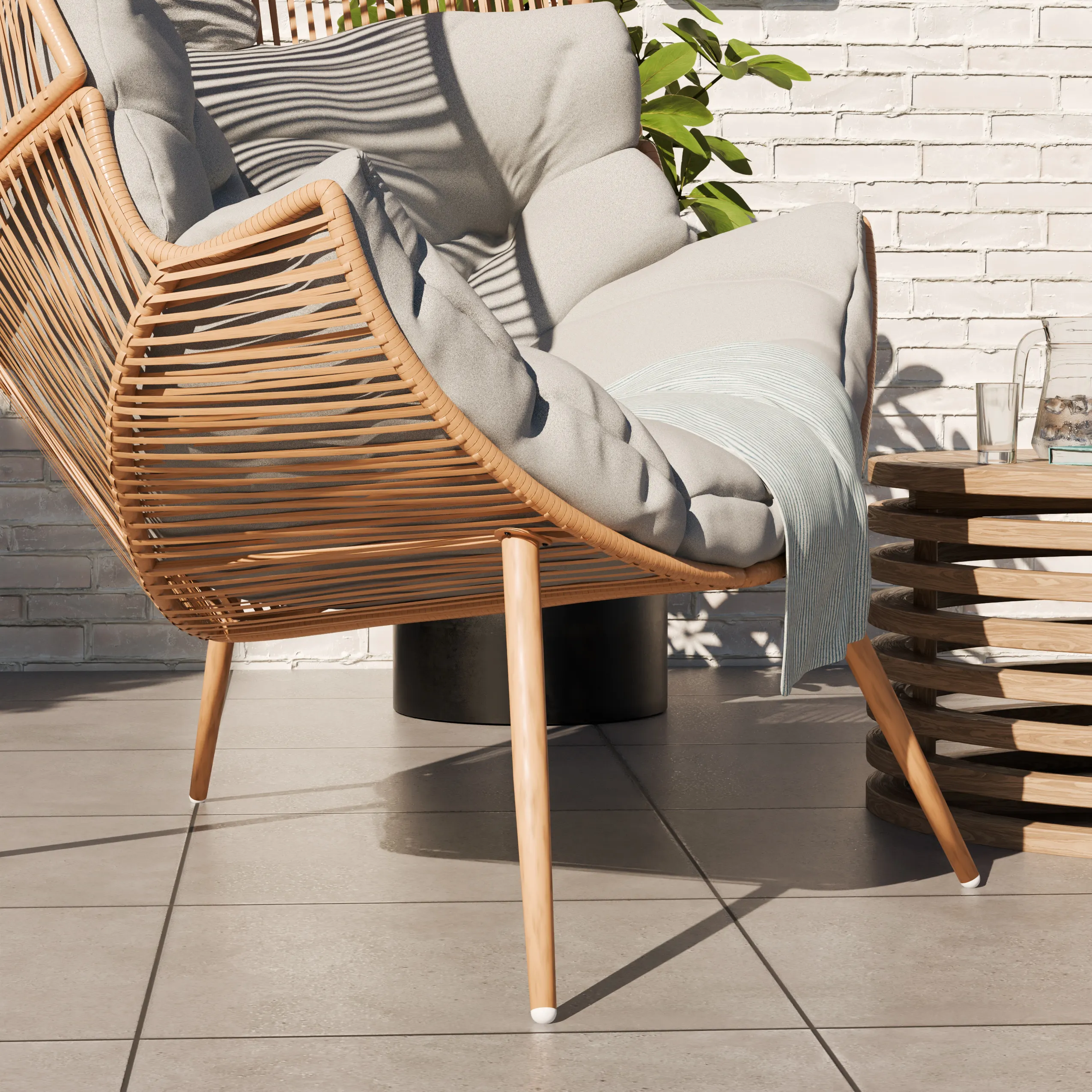 Fotel ogrodowy technorattanowy SUMMERY kokon z szarą poduszką naturalny Zenjoy — zdjęcie 11