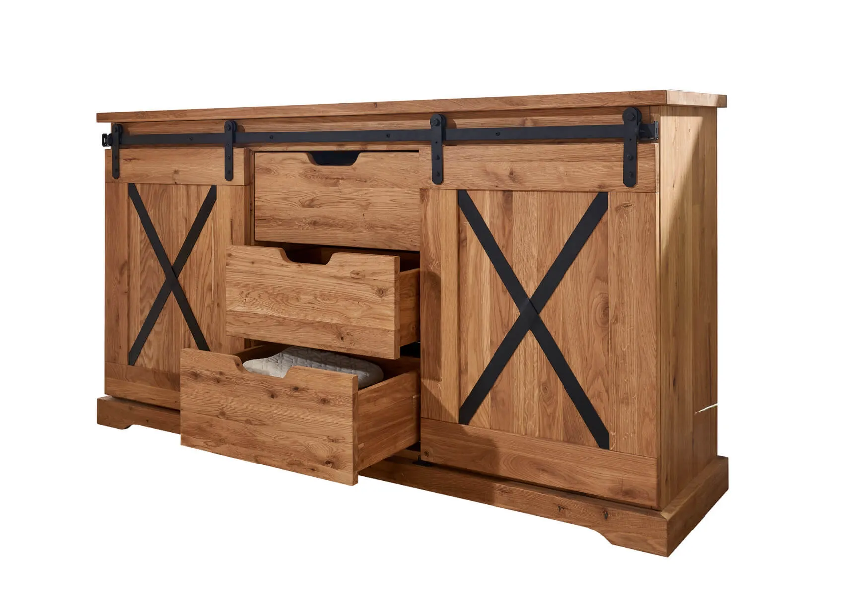 Komoda dębowa TIDY 2-drzwiowa z 3 szufladami 150x83 dąb olejowany - GK_1034240401