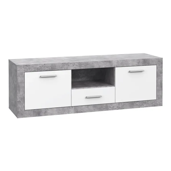 Szafka RTV 2-drzwiowa z szufladą BACCIO 148 cm beton biały