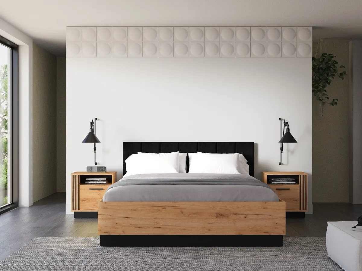 Łóżko z podnoszonym stelażem 160x200 URSO 1401 craft złoty-czarny - 1URSO1401-001