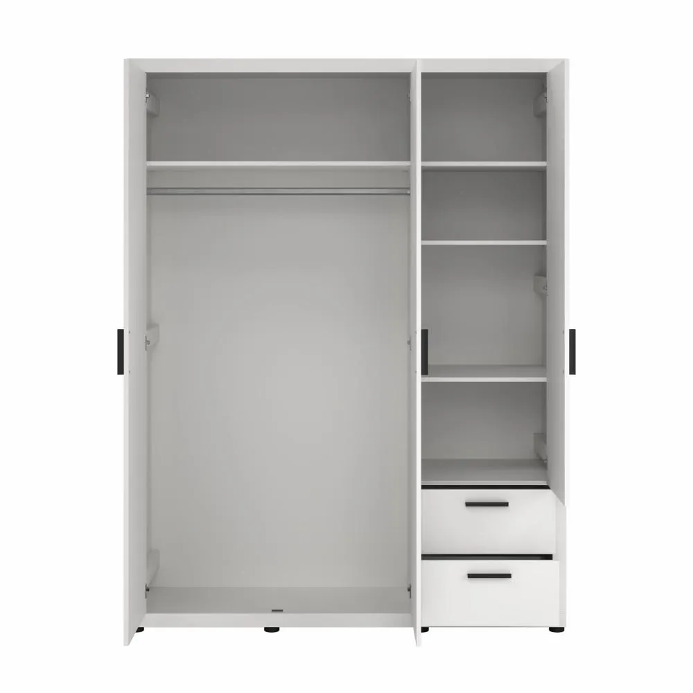 Szafa 3-drzwiowa z 2 szufladami i lustrem MIRA 154 cm biała - TV_712414949