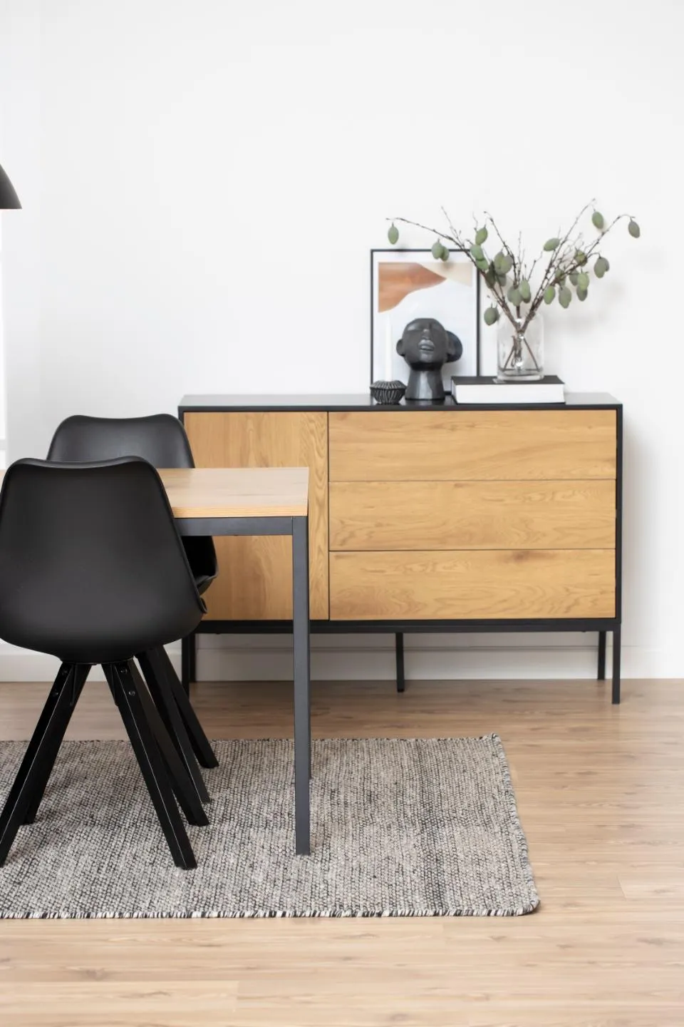 Komoda 1-drzwiowa z 3 szufladami MOODY 120x40x82 Naturalny, Czarny — zdjęcie 9