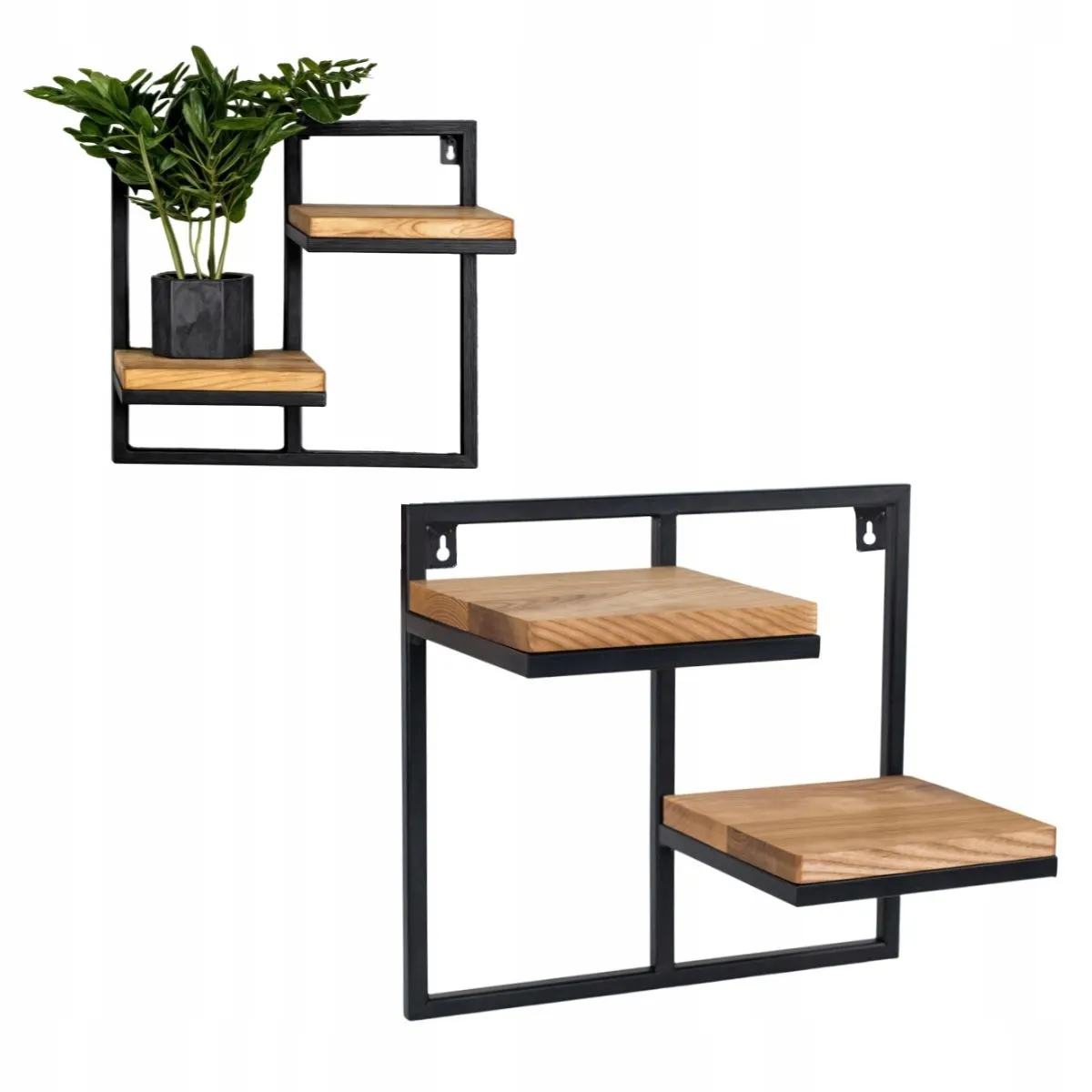 Kwietnik wiszący LENS M metal drewno czarny naturalny Półka, Roślina, Roślina doniczkowa, Tabela, Drewno