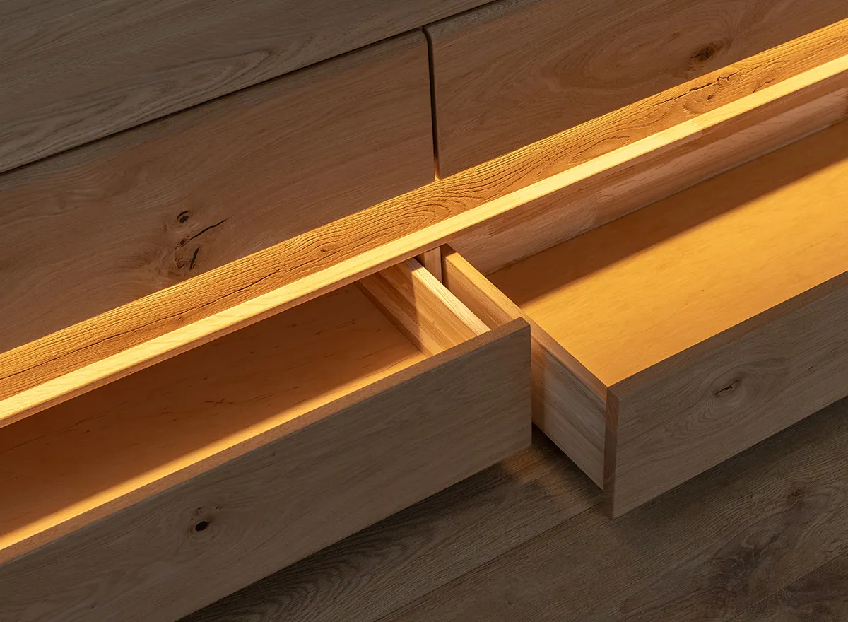 Szafka RTV z szufladami drewniana DIVISIONE listwa led 184 cm dąb olejowany - ZIDIV10