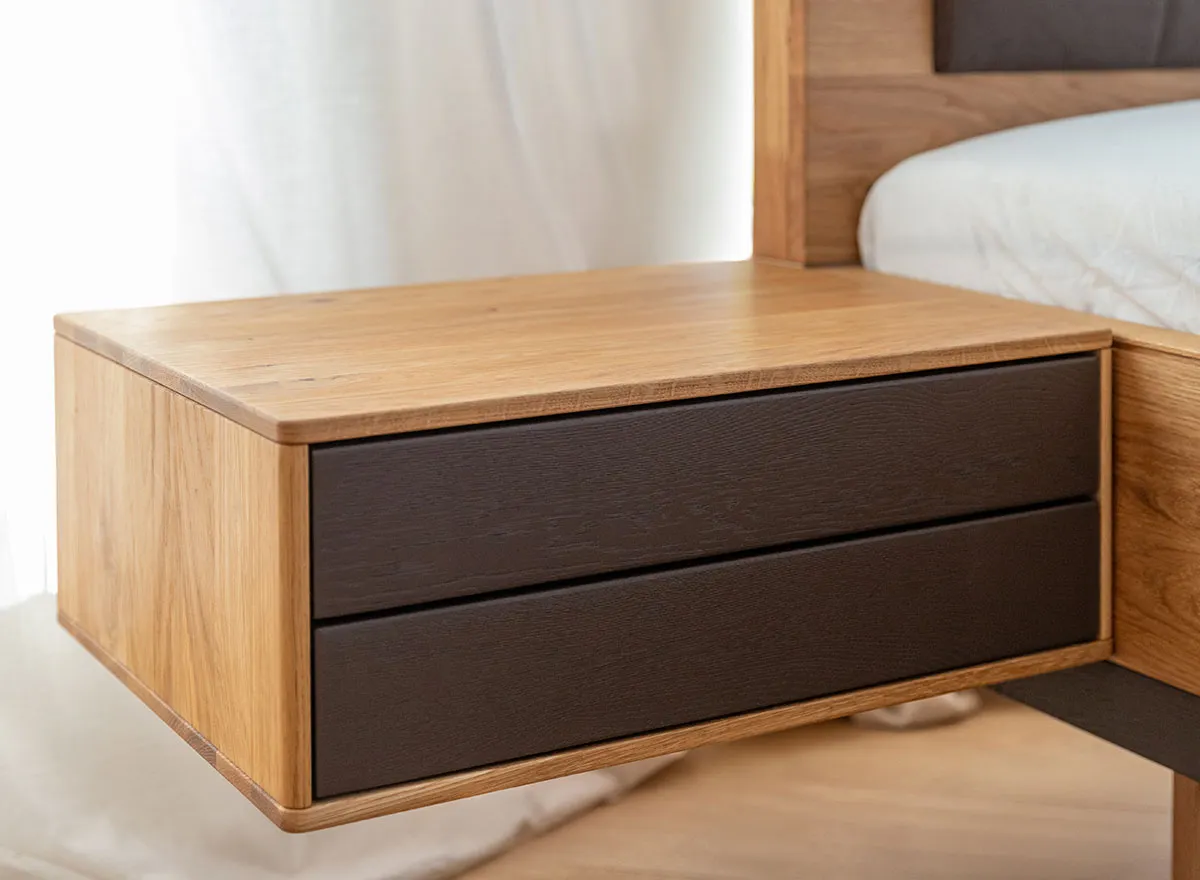 Szafka nocna dębowa wisząca z 2 szufladami SORA Dębowy Sen dąb olejowany grafit - ZINAK5_F