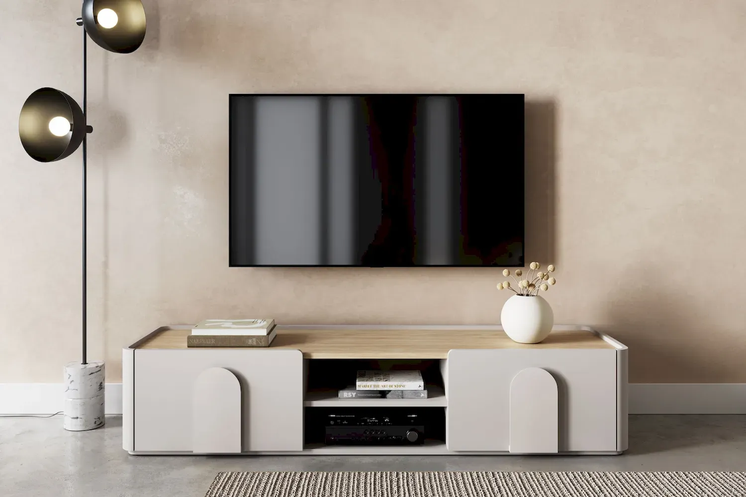 Szafka RTV z klapą i szufladą AMILIO 170 - cashmere dąb olejowany uchwyty cashmere — zdjęcie 6
